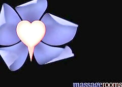Massage Rooms Black haired beauty cum on tits