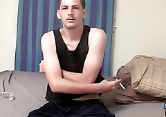 Straight naked man uses a toy on his thick weiner