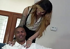 Sexy trans babe sucks and analed by bf