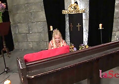 Cindy Behr and Tanya indulge in sacred sin with a man in a church-turned-dungeon