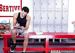 Ravishing blond sweetheart, Karla Kush is having casual anal sex in the locker room with a stranger