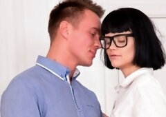 Brian knows where it's going when he picks up this cute nerdy hitchhiker to give her a lift around the city. He takes her to his place and this s