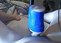 Crossdresser Cums 3 Times via Fucking Machine Blowjob