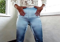 Mom voids urine in panties, orders the thrall to lick anything and jerk off at the same time