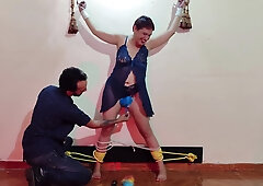 Man Ties Sensual And Daring Woman With Rope And Tickles Her And Masturbates At The Same Time