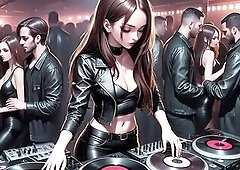 Hawt DJ playing music on turn tables , I made a simulated DJ insert Ableton Live with AI tracks.