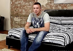 Hairy gay guy strips nude and plays with his boner