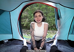 Sexy Girl Warmed Up In A Tent And Gave Her Wet Pussy For It