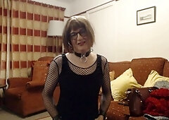 Submissive sissy dressed like a whore comes back to her dominant master