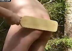 Guy in the woods fucks and jerks off with cumshot after twink discipline