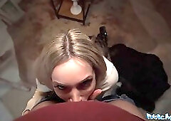 Sexy blonde MILF sucks dick and gives pussy for some cash