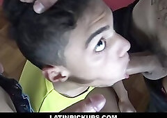 Latin Twink Boy With Braces Fucked By Two Strangers For Money