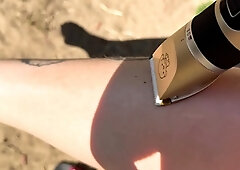 Trimming my hairy bush and hairy legs with machine