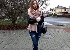 Lovely babe Sophie Luuna is fucked by horny stranger early in the morning