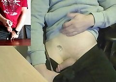 Caught accomplice secretly jerking off during online work meeting and joined him masturbating our cocks to phat cum-shots