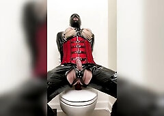 Latex sissy doll riding sextoy and masturbating