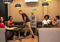 Lovers get hawt and enormous and end up banging in the restaurant's public baths