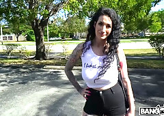 Bitch with tattooed back Arabelle Raphael is fucked anally after steamy blowjob and titjob