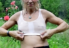 Sensual summer evening: I get steamy in the garden, soaking my clothes under a refreshing garden hose