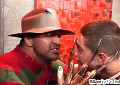 Faux-Cock liking BONDAGE & DISCIPLINE twunk butthole licked and gullet plowed in by costume play tormentor