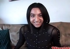 Smalltitted casting tgirl blowing big cock