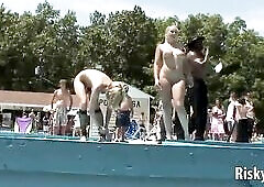 Super hot amateur cuties with large boobs have a fun getting down and smutty outdoors