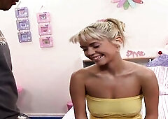 Golden-haired Teen Takes a Giant Wang Until Her face is Overspread in Cum