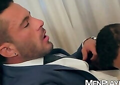 Muscular Andy Star and Pierre Alexander barebacking until both ejaculates