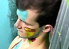 Slim twink boyfriends exchange blowjobs until spilling cum