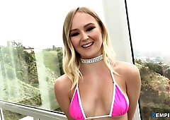 Teen suck dozen cocks & gets covered with cum