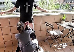 Breasty French Beauty Sucks My Weenie on a Paris Hotel Balcony! "Risky Oral sex"