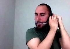 Muzzled, cbt balls leash, muzzle gag bondage