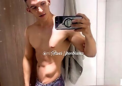 Warm twink Jhonbianco enjoys a steamy shower after hitting the gym