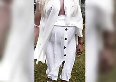 A very windy walk in the Fresh Forest, flasing stocking tops and tits