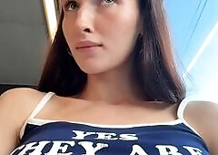 Brunette Shows Natural Assets on Train