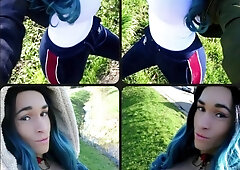 Crossdresser Alaina Sanchez Public Walk Blue Peruke