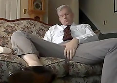 Business daddy works his hole and jerks his cock