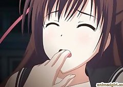 Busty shemale anime coed gets sucked her cock