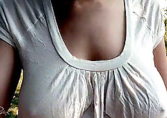 Braless, wife braless in public, saggy tits