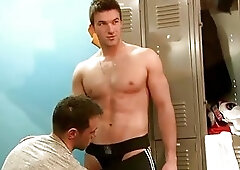 Hard pornstar cock sucked in locker room