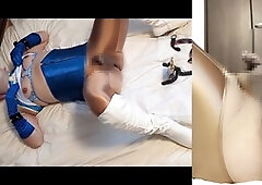 Chun Li cosplay with female mask for an intense nipple and prostate pleasure session