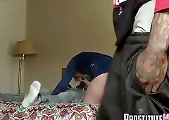 Blonde girl takes turns fucking 3 of our big black dicks