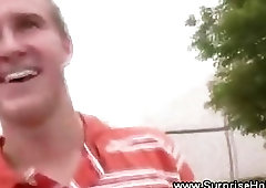 Gay dude finishing straight amateur cock