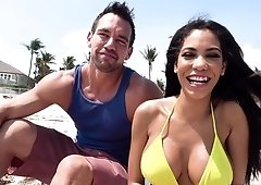 Tanned brunette gets her tight little hole destroyed