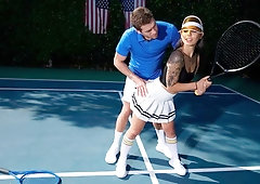 Pretty hot miniature Latina Gina Valentina nailed by her coach