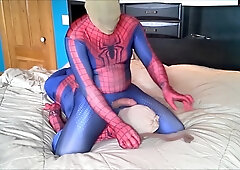 hooded spiderman fights against spiderman