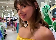 Alluring young brunette banged hard in a dressing room