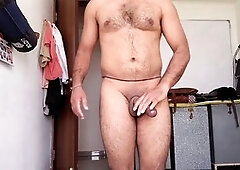 A big cock man, horny gay, precumming