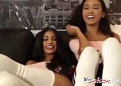 Latina and Asian Lesbians Finger and Eat Pussy on Couch