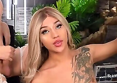 Inked Blonde Beauty Worships Cock in Sexy Stockings